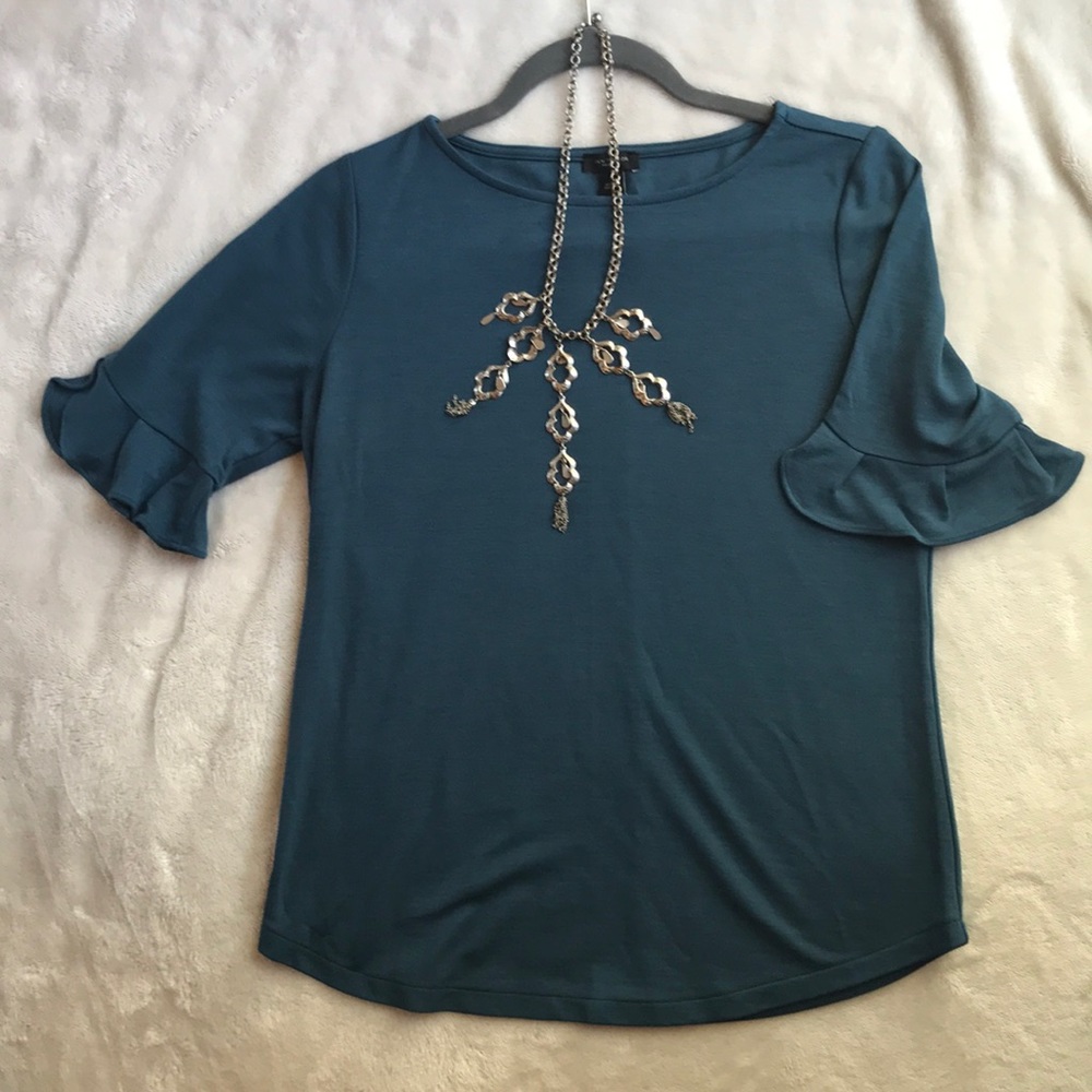 NWT teal Ann Taylor Factory top with ruffle sleeve